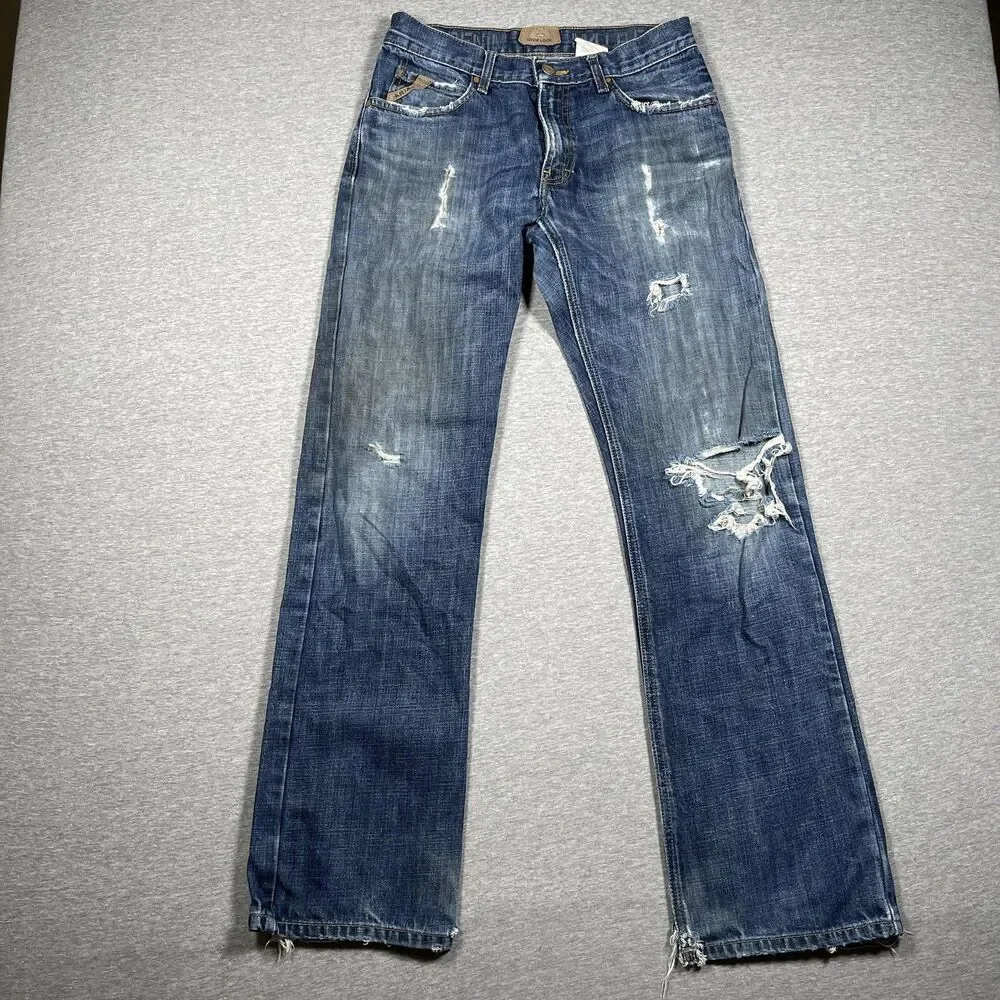 Ariat M4 Jeans Mens 29x34 Blue Bootcut Slim Distressed Loop Lock Low Rise